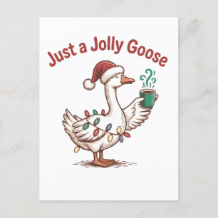 Just a Jolly Goose Christmas Goose Drinking Matcha Invitation Postcard