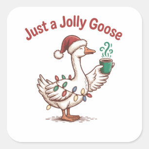 Just a Jolly Goose Christmas Goose Drinking Matcha Square Sticker