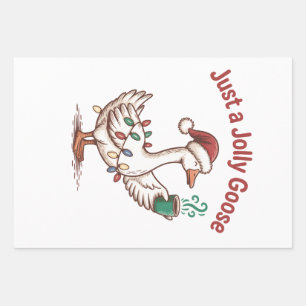 Just a Jolly Goose Christmas Goose Drinking Matcha Wrapping Paper Sheet