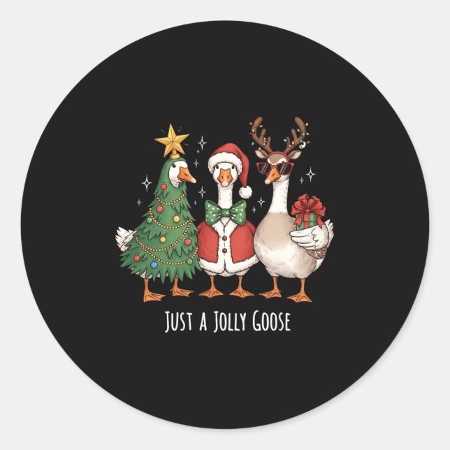 Just A Jolly Goose Christmas Goose Lovers Tree San Classic Round Sticker (Front)
