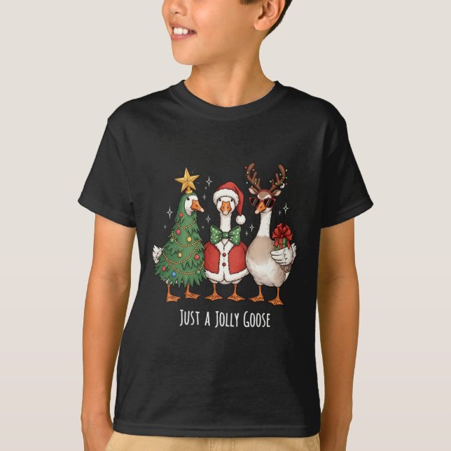 Just A Jolly Goose Christmas Goose Lovers Tree San T-Shirt (Front)