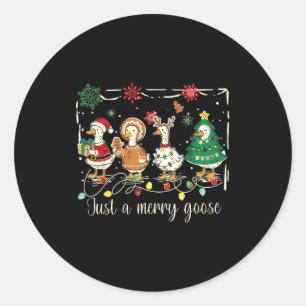 Just A Jolly Goose Funny Silly Goose Santa Christm Classic Round Sticker