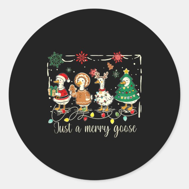 Just A Jolly Goose Funny Silly Goose Santa Christm Classic Round Sticker (Front)