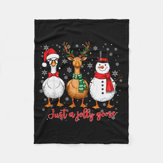 Just A Jolly Goose Merry Goosemas Christmas Santa  Fleece Blanket (Front)