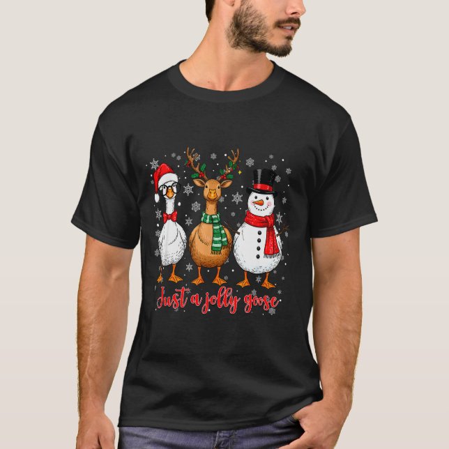 Just A Jolly Goose Merry Goosemas Christmas Santa  T-Shirt (Front)