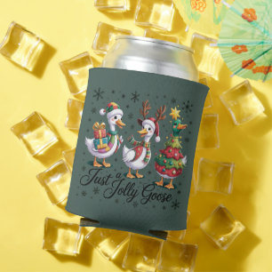 Just A Jolly Goose Patchwork Christmas Duck Funny Can Cooler