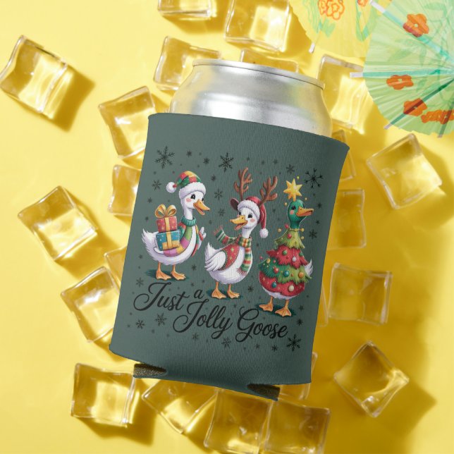 Just A Jolly Goose Patchwork Christmas Duck Funny  Can Cooler (In Situ Summer)