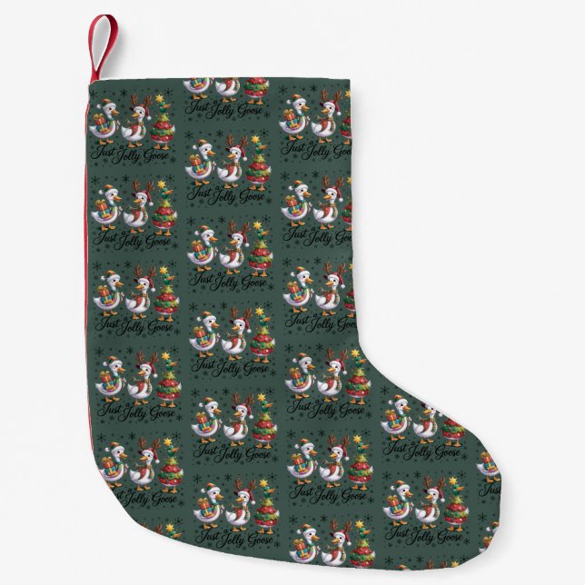 Just A Jolly Goose Patchwork Christmas Duck Funny  Small Christmas Stocking (Front)