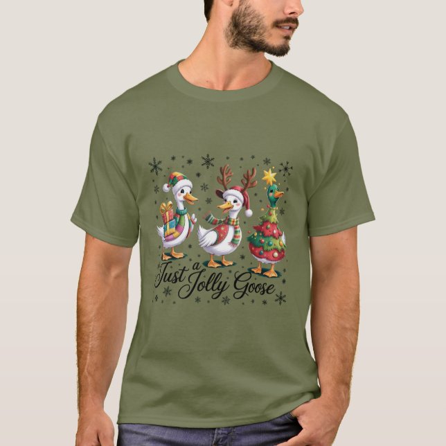 Just A Jolly Goose Patchwork Christmas Duck Funny  T-Shirt (Front)