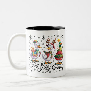 Just A Jolly Goose Patchwork Christmas Duck Funny  Two-Tone Coffee Mug
