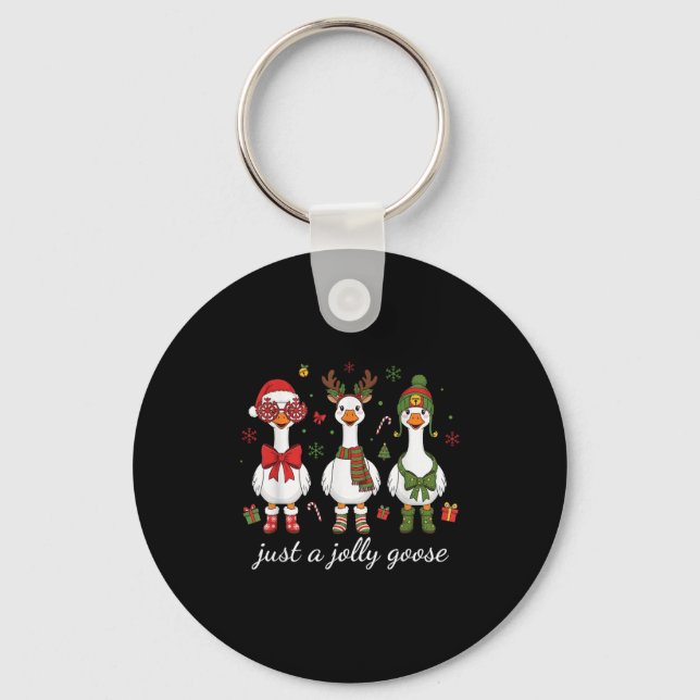 Just A Jolly Goose, Retro Christmas Goose, Santa G Key Ring (Front)