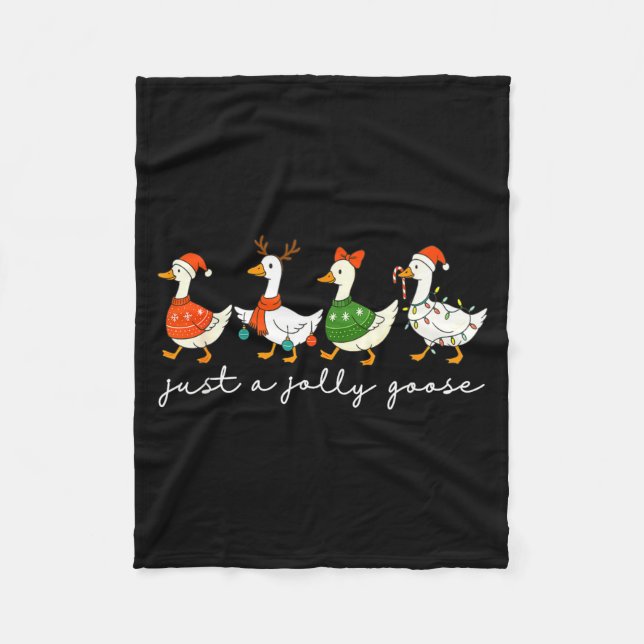 Just A Jolly Goose Santa Christmas Goose Farm Merr Fleece Blanket (Front)