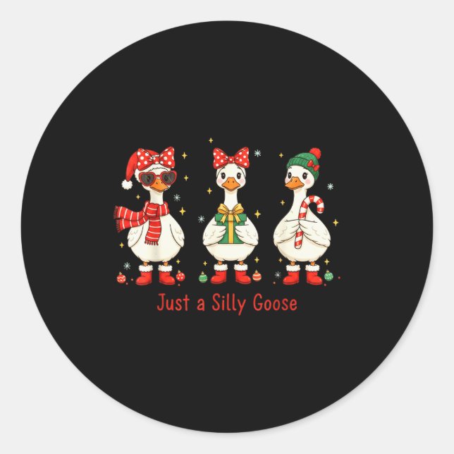 Just A Jolly Goose Santa Cute Bow Christmas Men Wo Classic Round Sticker (Front)