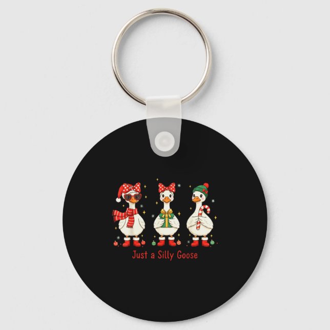 Just A Jolly Goose Santa Cute Bow Christmas Men Wo Key Ring (Front)