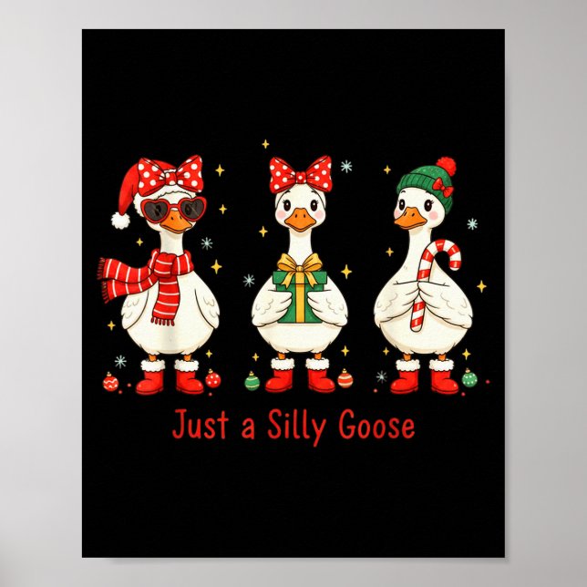 Just A Jolly Goose Santa Cute Bow Christmas Men Wo Poster (Front)