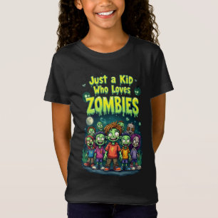 Just a Kid Who Loves Zombies Cartoon Halloween T-Shirt