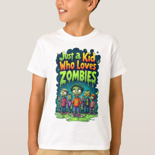 Just a Kid Who Loves Zombies Funny Cartoon Hallowe T-Shirt