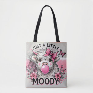 Just A Little Moody Highland Cow Pink Bow Tote Bag