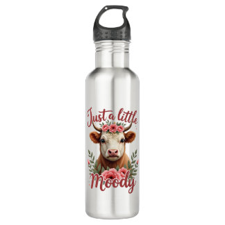 Just a Little Moody Vintage Highland Cow Floral Fu 710 Ml Water Bottle