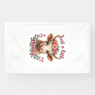 Just a Little Moody Vintage Highland Cow Floral Fu Banner