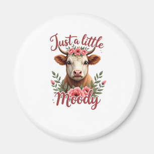 Just a Little Moody Vintage Highland Cow Floral Fu Magnet