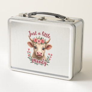 Just a Little Moody Vintage Highland Cow Floral Fu Metal Lunch Box