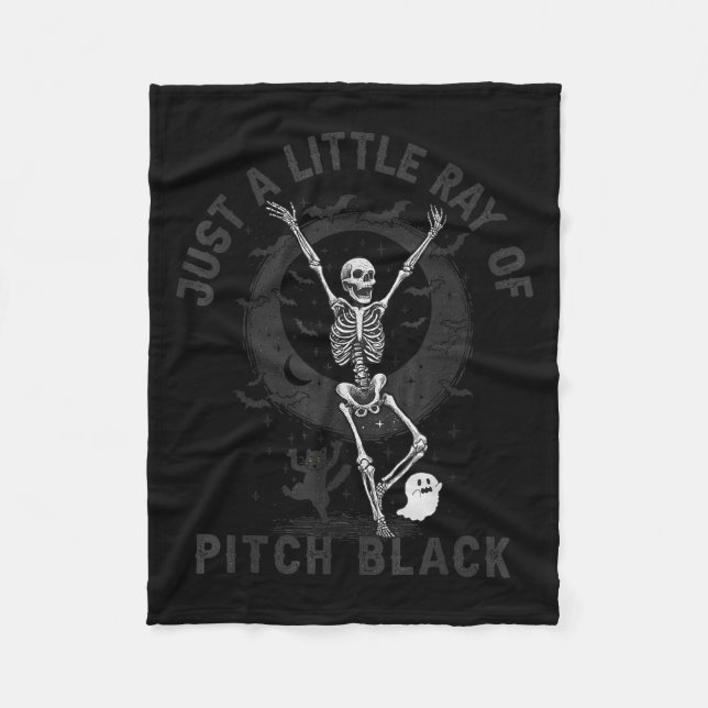 Just A Little Ray Of Tch Black Halloween Skeleton  Fleece Blanket (Front)
