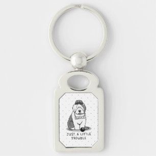 Just a Little Trouble Old English Sheepdog Grey 1 Key Ring