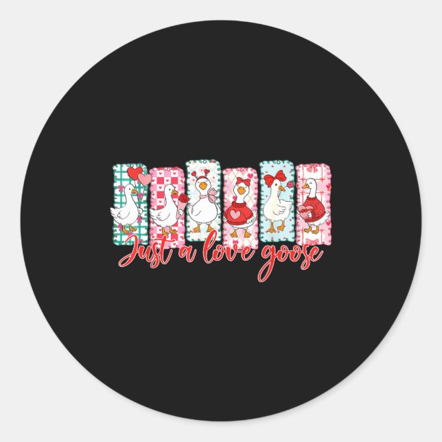 Just A Love Goose Cute Valentine Geese Coquette Wo Classic Round Sticker (Front)