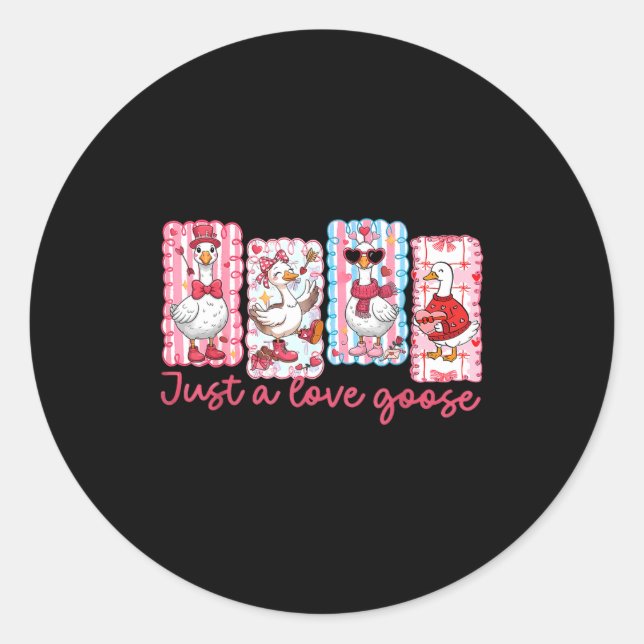 Just A Love Goose Cute Valentine Geese Coquette Wo Classic Round Sticker (Front)