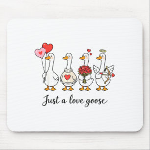 Just A Love Goose Cute Valentines Geese Heart Cupi Mouse Mat