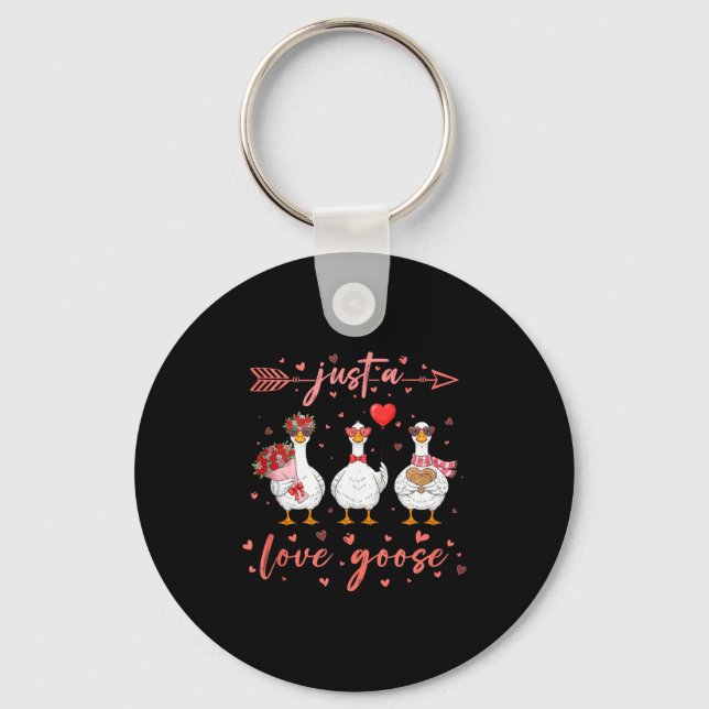 Just A Love Goose Funny Valentine Cute Goose For W Key Ring (Front)