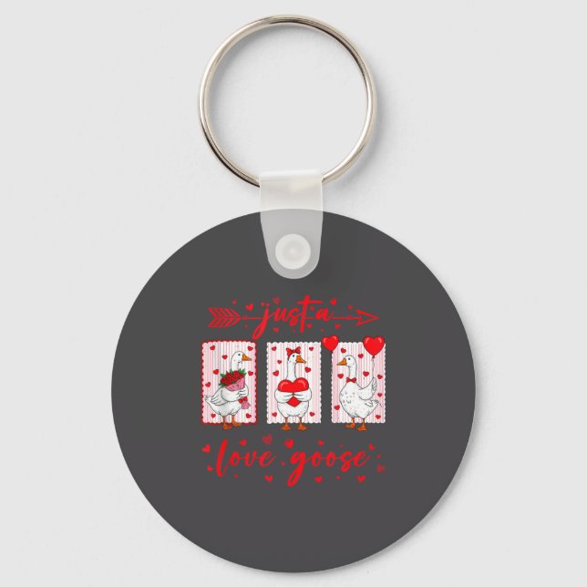Just A Love Goose Funny Valentine Cute Goose For W Key Ring (Front)