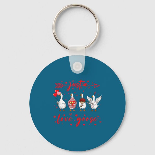 Just A Love Goose Funny Valentine Cute Goose For W Key Ring (Front)