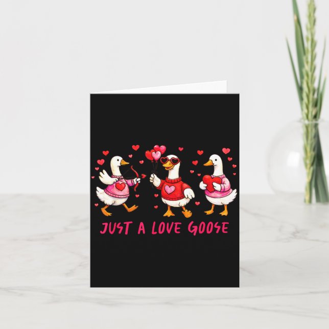 Just A Love Goose Funny Valentine Geese Cud Heart  Card (Front)