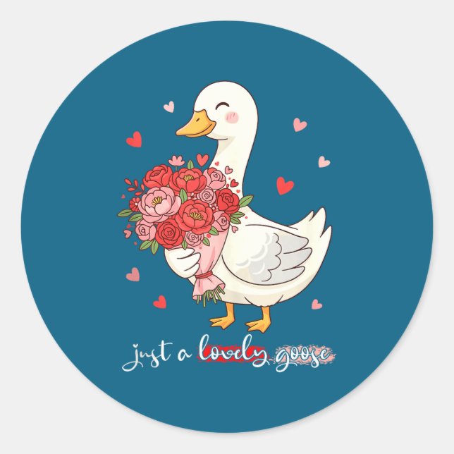 Just A Lovely Goose Bouquet Roses Floral Valentine Classic Round Sticker (Front)