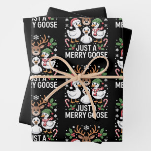 Just A Merry Goose Christmas Reindeer Candy Cane Wrapping Paper Sheet