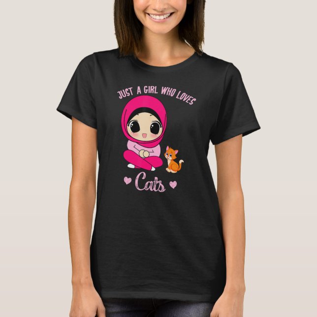 Just A Muslim Hijab Girl Who Loves Cats Hijabi Sca T-Shirt (Front)