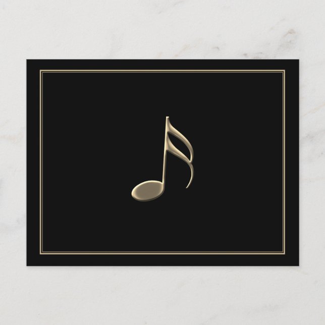 "Just a Note" Gold Music Note Black Postcard (Front)