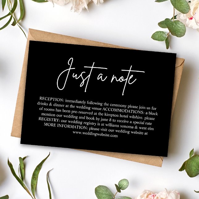 Just a Note Minimal Black Wedding Enclosure Card (Creator Uploaded)