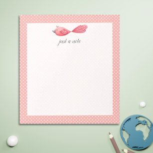 Just a Note Pink White Polka Dot Bird Notepad