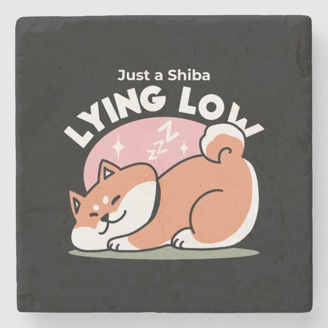 Just a Shiba Lying Low: Cute Shiba Inu Design Stone Coaster (Front)
