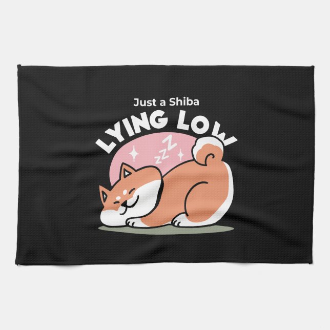 Just a Shiba Lying Low: Cute Shiba Inu Design Tea Towel (Horizontal)