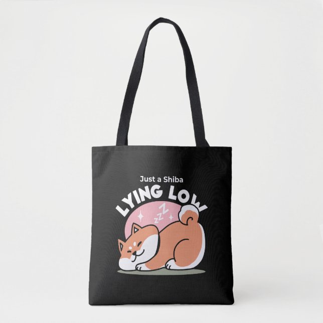 Just a Shiba Lying Low: Cute Shiba Inu Design Tote Bag (Front)
