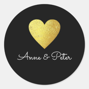 just a simple faux gold Love Heart on blk, wedding Classic Round Sticker
