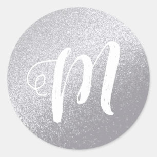 just a simple gray /faux silver circle monogrammed classic round sticker