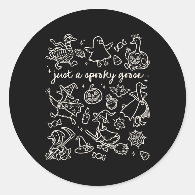 Just A Spooky Goose Cute Silly Halloween Doodles  Classic Round Sticker (Front)