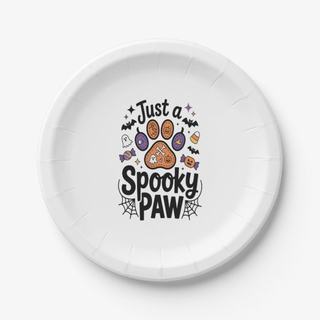 Just A Spooky Paw PNG, Dog Halloween Paper Plate (Front)