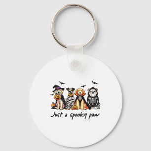 Just A Spooky Paw Retro Dog Ghost Halloween Key Ring
