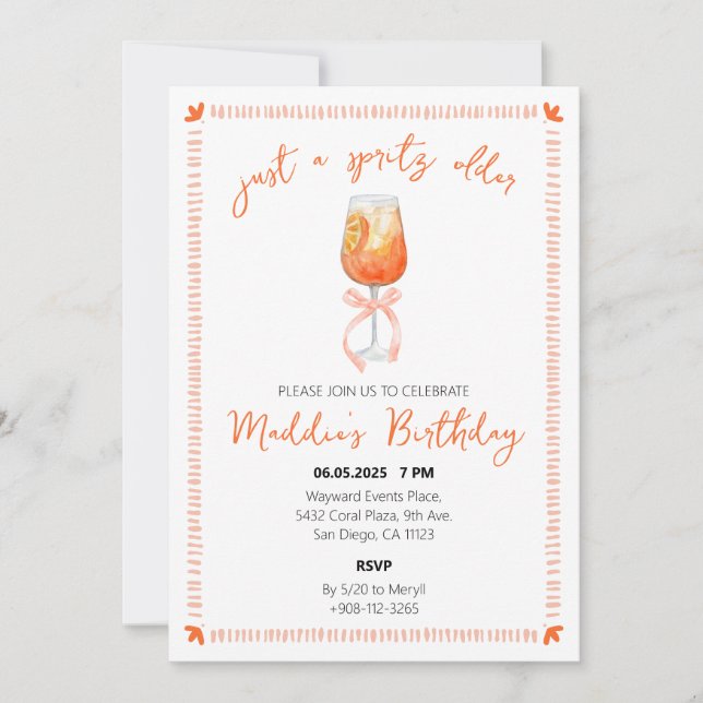 Just a Spritz Older Aperol Spritz Birthday Invitation (Front)